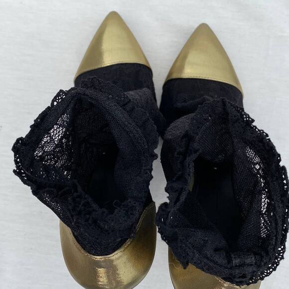 Stella Luna Black Lace & Gold Pointed Toe Booties, Size 38 (US 8), Ankle Boots - Picture 10 of 13